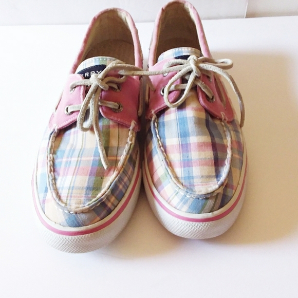 Sperry Pink, Blue & Tan Plaid Topsiders w/Rawhide Laces - Picture 2 of 7